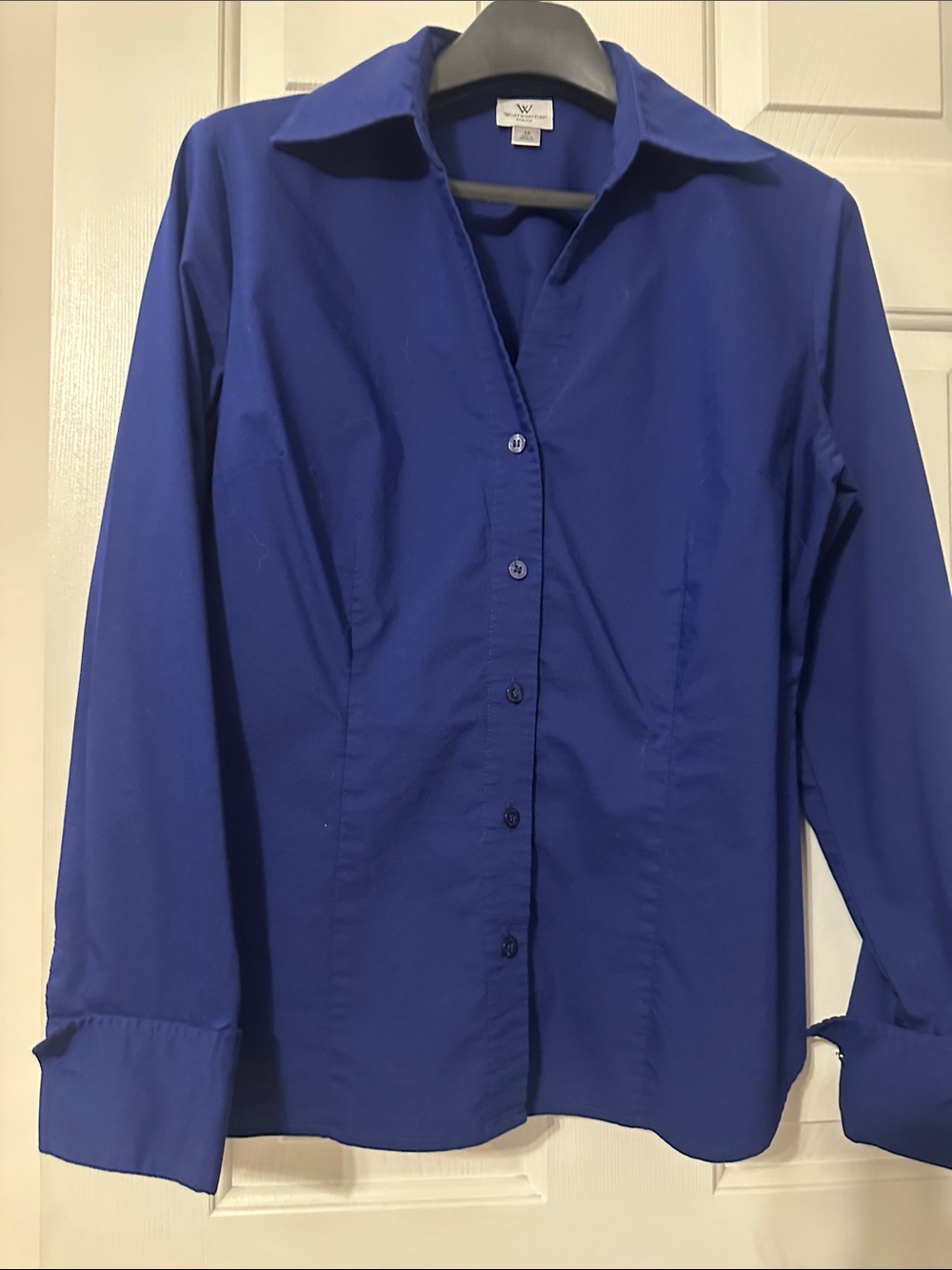 Worthington Stretch. Women's Blue Button-Front Dress Shirt